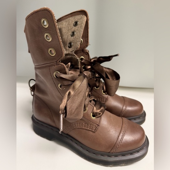 Dr. Martens Shoes - Dr. Martens Doc Aimilita Military Style Boots Dark Brown  Ribbon Laces NWOT US 6